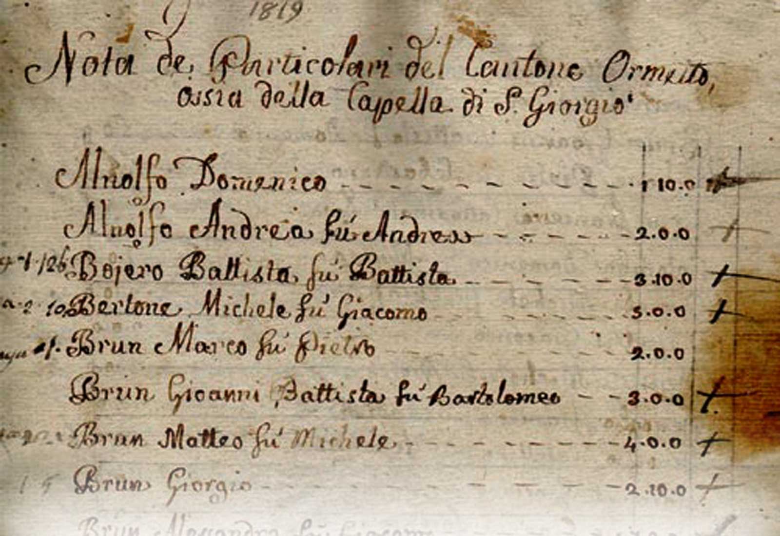 Manoscritto Registro 1819 Cantone Ormetto